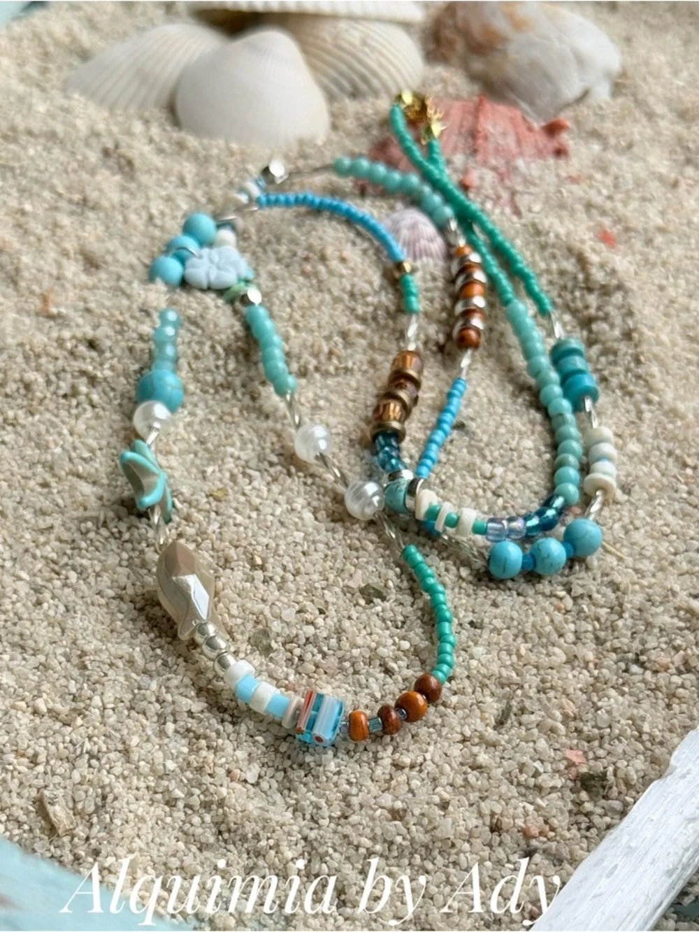 Ultra long Turquoise and White Beaded Layered Necklace